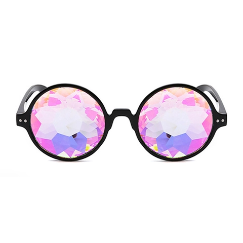 Kaleidoscope Glasses Round PC Frame Acrylic Multi Faceted Prism Sunglasses For Rave Party Music Festivals Performance