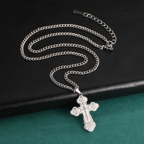 Collar Con Colgante De Cruz Ortodoxa Para Hombre Acero Inoxidable Religioso Símbolos IC XC Joyería Retro Cadena De Eslabones