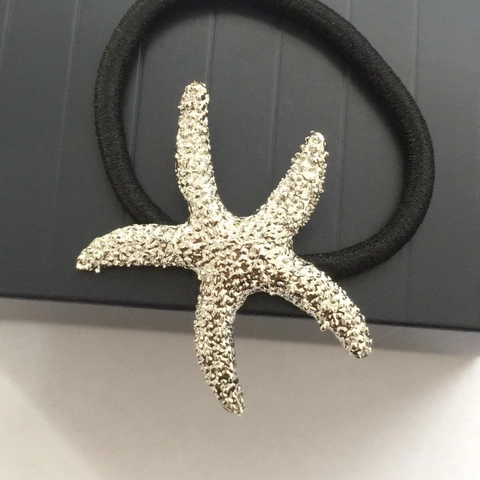 Alloy Starfish Hair Ties With Elastic Rubber Band Metallic Texture Ocean Style Beach Accessory For Women
