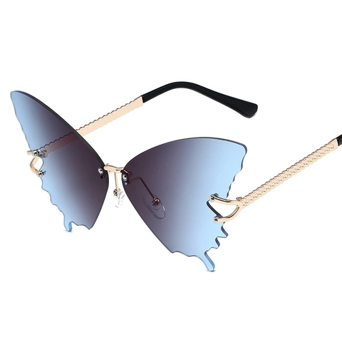 Butterfly Rimless Sunglasses With Gradient Lens Metal Frame UV400 Protection Fashion Eyewear For Women
