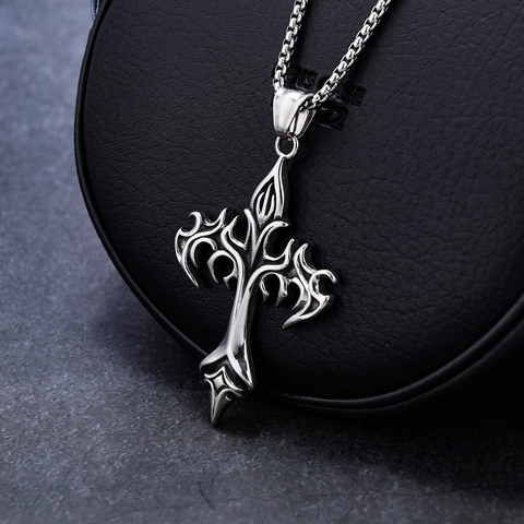 Collana Con Ciondolo A Croce Gotica Acciaio Inossidabile Vintage Fiamma Stile Tribal Punk Gioielli Da Uomo