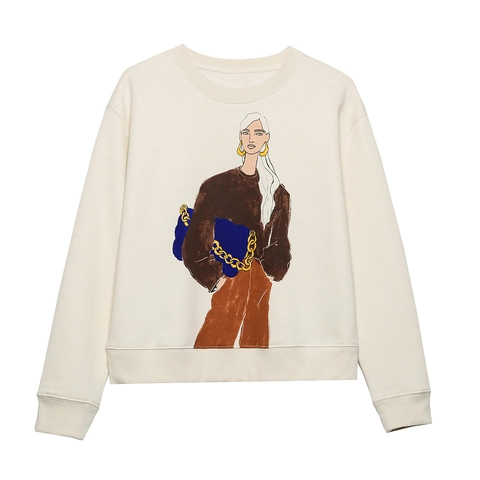 Sudadera Para Mujer Manga Larga Cuello Redondo Poliéster Algodón Estampado Gráfico De Niña De Moda Pullover Casual Streetwear