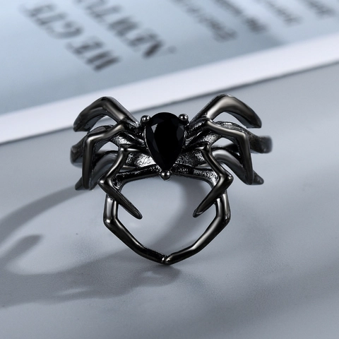 Gothic Schwarze Spinne Kupfer Offener Ring Für Damen Vintage Strass Tier Verstellbarer Fingerring Punk Schmuck Geschenk