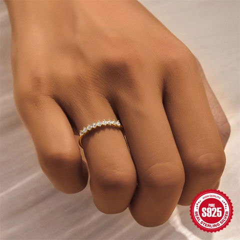 Anello In Argento Sterling 925 Minimalista Placcato Oro Goccia D'acqua Zirconia Rotonda Gioielli Di Moda Per Donna