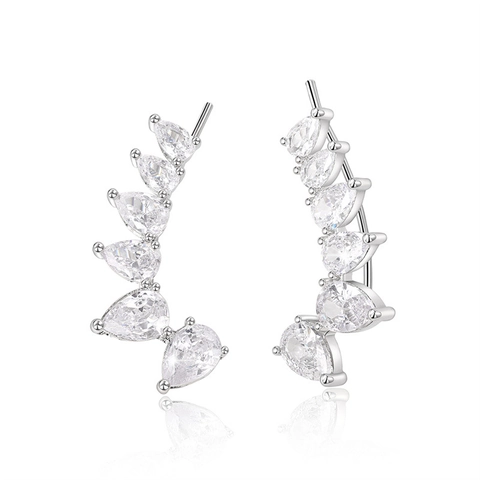 Orecchini Ear Crawler Con Zirconi Taglio A Pera Base In Rame Design A Goccia D'Acqua Curva Gioielli Di Moda Minimalisti Per Donne