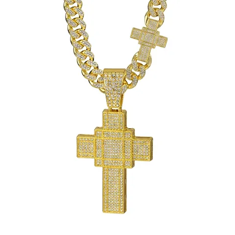 Collana Con Ciondolo A Croce Hip Hop Lega Strass Brilla Catena Cubana Gioielli Stile Urbano Retrò