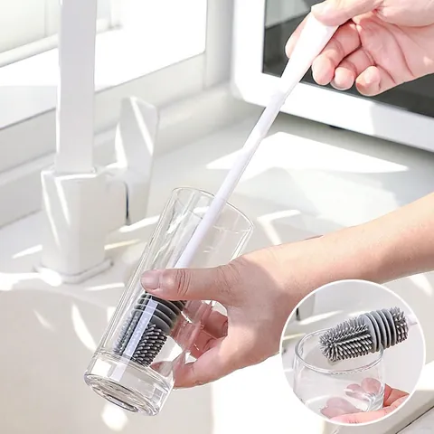 Silicone Cup Cleaning Brush Long Handle Flexible TPR Head For Milk Bottle Glass Tumbler Scrubber Kitchen Tool