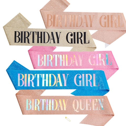 Fascia Compleanno Tessuto Brillantinato Birthday Girl Queen Stampato Accessori Festa Per Donne Ragazze