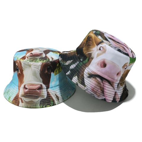 Dames Koe Print Vissershoed Polyester Zonbescherming Zomer Outdoor Schattig Realistisch Dier Grafisch Zonnescherm