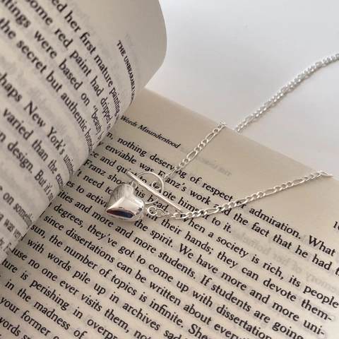 Collana Con Pendente A Cuore In Argento Sterling 925 Catena Figaro Chiusura A T Style Francese Minimalista Elegante Donna