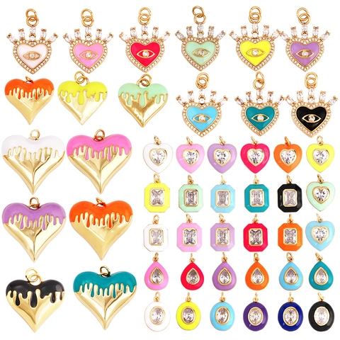 Colgante Esmalte Corazón Geométrico Aleación Circonia Mal de Ojo Joyería DIY Chapado Oro Colorido Para Collar Mujer Making