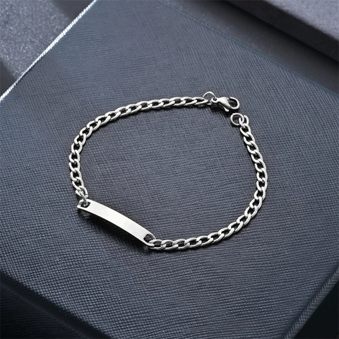 Roestvrijstalen Cubaanse Schakelarmband Blanco ID Tag Punk Hip Hop Sieraden Voor Heren Dames Minimalistisch Zilver