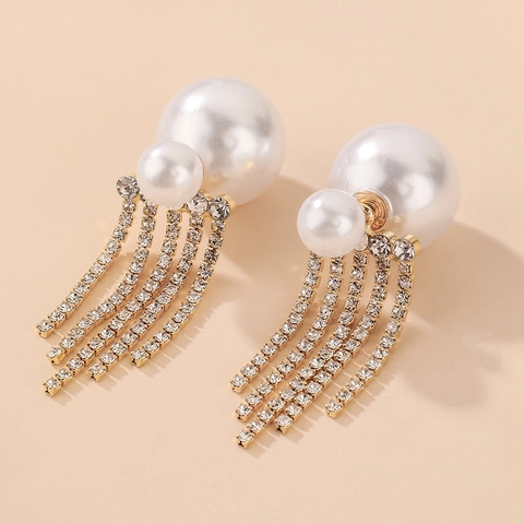 Boucles D'oreilles Pendantes Élégantes À Pompons En Strass Avec Imitation Künstliche Perle Et Tige En Argent 925 Pour Femmes