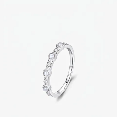 Elegante Anello Di Künstliche Perle In Argento Sterling 925 Per Donna Gioielli Minimalisti Fascia In Zircone Stile Francese