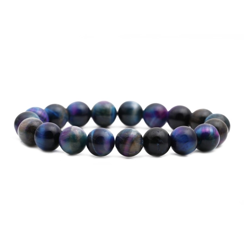 Tiger Eye Stone Round Bead Bracelet Galaxy Multi Color Cat Eye Effect Elastic Yoga Healing Jewelry For Men Women