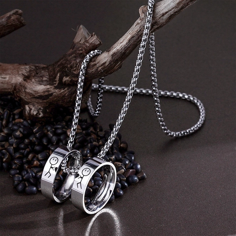 Roestvrij Staal Stickman Ring Hanger Ketting Paar Sieraden Minimalistisch Cartoon Cadeau