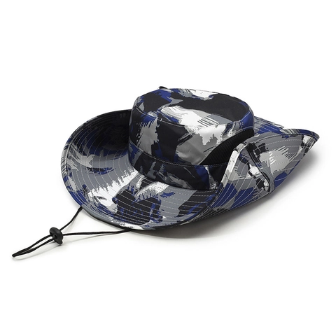 Camouflage Fischerhut Mit Breiter Krempe Polyester Atmungsaktives Netz Verstellbares Windseil Outdoor Angeln Wandern Sonnenschutz Herren