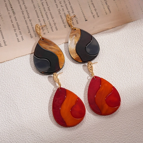 Pendientes De Gota Gota De Agua Geométricos Resina Mármol Aleación Con Poste De Plata Retro Boho Mujeres