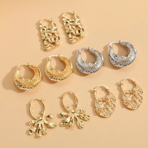 Orecchini in Rame Geometrici Irregolari da Donna Placcati in Oro Argento Design Martellato Strutturato Gioielli di Moda Minimalisti