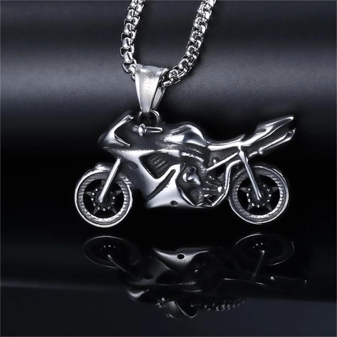 Collana Con Ciondolo Moto Acciaio Inossidabile Design Motocicletta Stile Biker Punk Gioielli Retro Per Uomo
