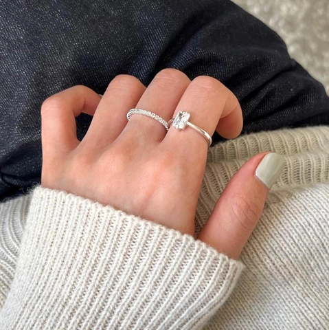 925 Sterling Silver Ring Minimalist Thin Eternity Band With Round Zircon Stackable Jewelry For Women Elegant Simple Style