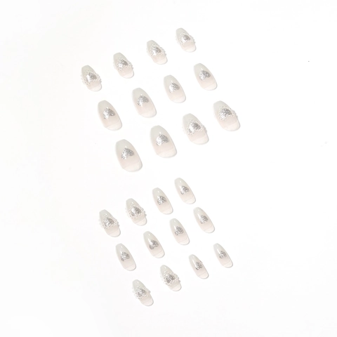 Long Coffin Press On Nails Gradient Design Heart Rhinestone Imitation Artificial Pearl Elegant Artificial Nails For Women
