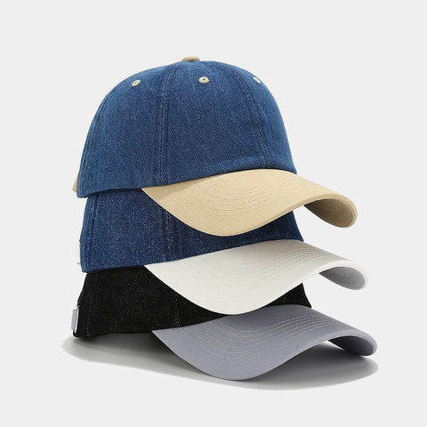 Patchwork Denim Baseballkappe Kontrastfarbe Baumwolle Schirmmütze Verstellbarer Sonnenschutz Soft Top Unisex