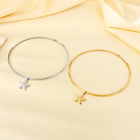 Starfish Pendant Choker Necklace Stainless Steel Minimalist Rigid Collar Ocean Beach Style Women Fashion Jewelry
