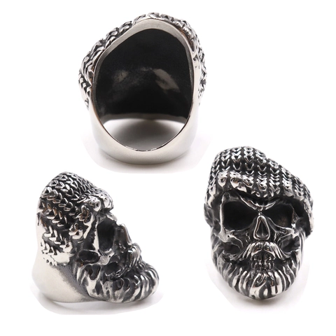 Anillo De Calavera Con Barba Vintage De Acero Inoxidable Punk Gótico Hip Hop Joyas Biker Para Hombres