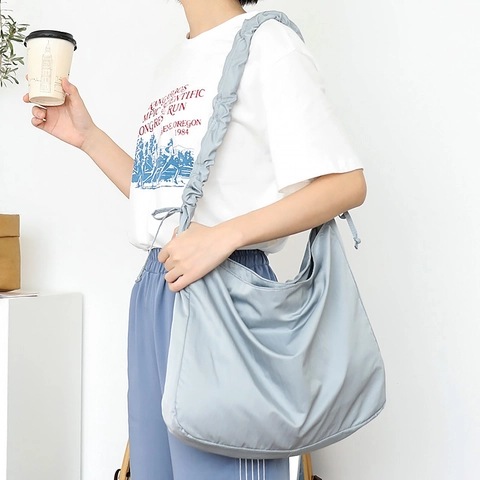 Bolso Bandolera Mujer Nailon Gran Capacidad Bolso Hobo Suave Con Correa Plisada Cordón Estilo Casual