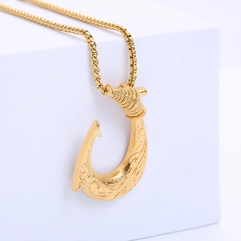 Collana Con Pendente A Amo Placcata Oro 18K Acciaio Inossidabile Totem Vichingo Nordico Gioielli Da Uomo