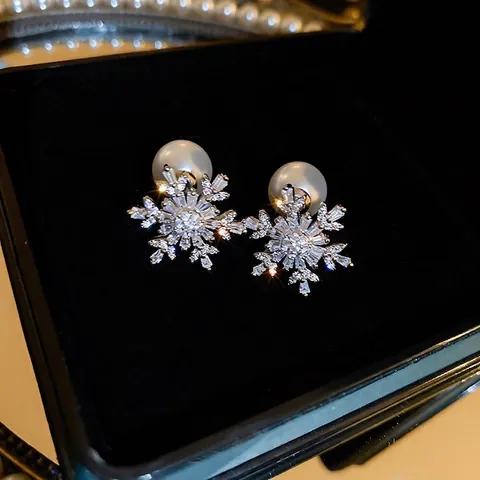 Schneeflocke Künstliche Perlenstecker Mit 925 Sterling Silber Ohrstecker Zirkon Hohl Weihnachten Schmuck Für Frauen Luxus