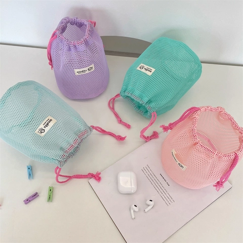 Mesh Drawstring Storage Bag Breathable Large Capacity Travel Toiletry Makeup Organizer Pouch Portable Lightweight