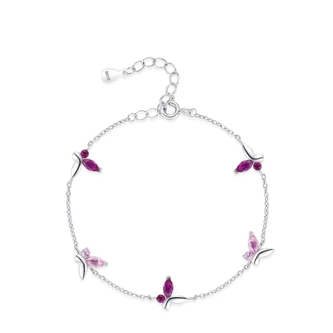 Bracciale Farfalla in Argento Sterling 925 con Zirconi Rosa Viola Gioielli Dolci Eleganti Regalo per Donna