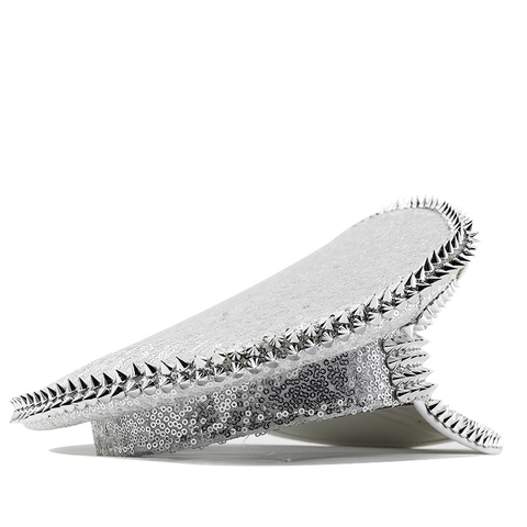 Sombrero De Capitán Con Lentejuelas Plateadas Con Picos Y Cabeza De León De Diamantes De Imitación Estilo Militar Para Fiesta