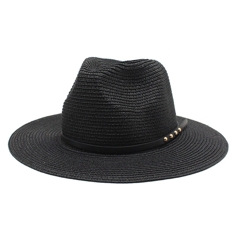 Chapeau De Paille Fedora Style Panama Large Bord Chapeau De Soleil D'été Avec Ceinture À Rivets Pour Hommes Femmes