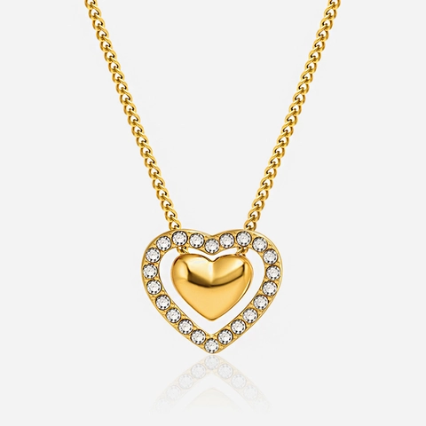 Collar Con Colgante De Corazón Acero Inoxidable Chapado En Oro De 18K Diamantes Imitación Joyería Romántica