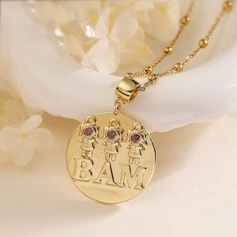 Pendant Necklace Copper 18K Gold Plated Zircon Geometric Round Disc Boy Girl Family Charms Trendy Fashion Jewelry
