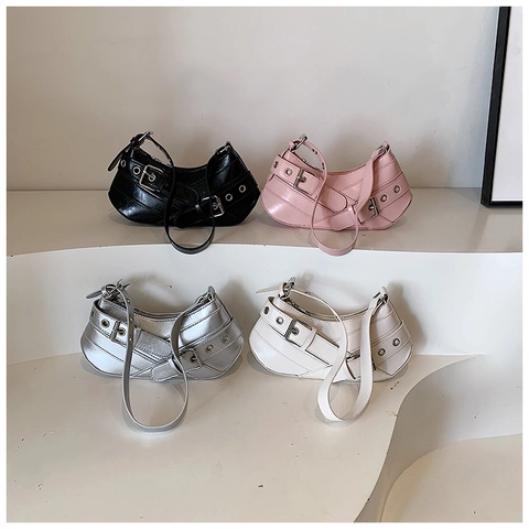 Bolso De Hombro Para Mujer Axila Hobo Cuero PU Decoración Hebilla Ojales Metálicos Correa Ajustable Estilo Y2K Punk Moto Biker