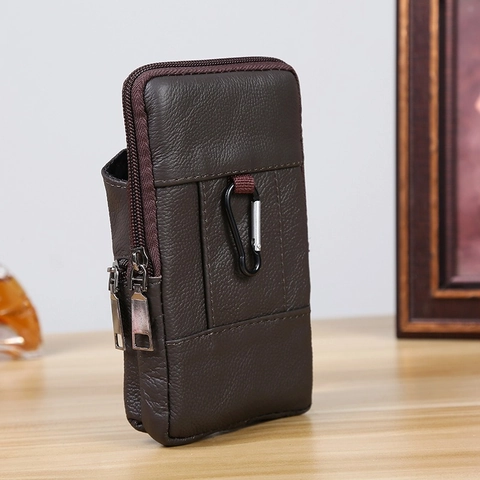 Herren Business Echtleder Handytasche Vertikal Gürteltasche Magnetverschluss Reißverschluss Kartenhalter Wallet