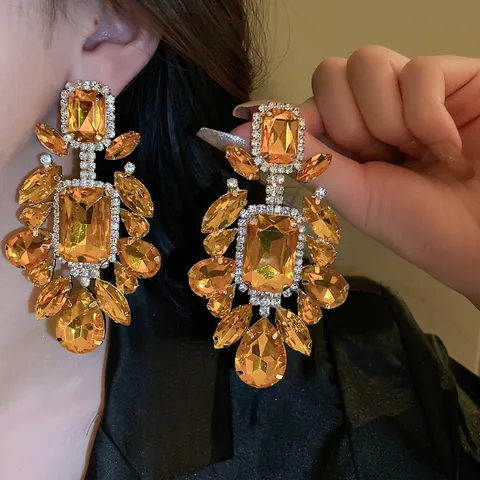 Luxury Retro Geometric Waterdrop Alloy Rhinestone Drop Earrings With 925 Sterling Silver Earring Post For Women Evening Party