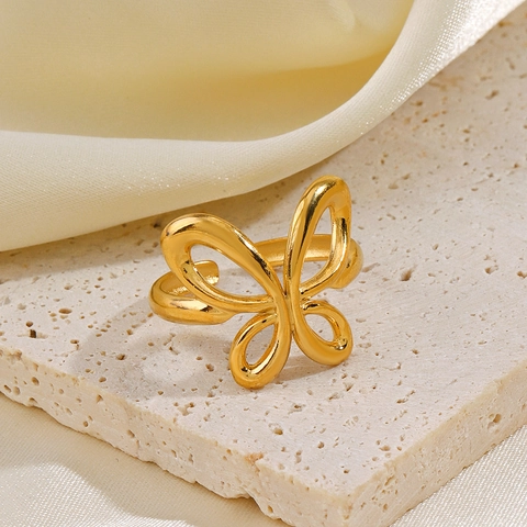 Anillo Mariposa Hueco Acero Inoxidable Abierto Ajustable Joyería De Moda Minimalista Para Mujer