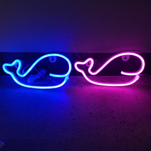 LED Neon Sign Light Whale Dolphin Shape Plastic USB Battery Powered Wall Hanging Kids Room Christmas Holiday Decor Creative Novelty