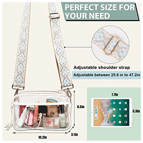 Clear Crossbody Bag Transparent PVC Waterproof Stadium Approved Wide Patterned Adjustable Strap Tassel Fashion For Women