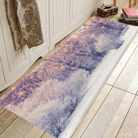 Tappetino Foresta Innevata Flanella Assorbente Antiscivolo Per Cucina Bagno Ingresso Decorativo