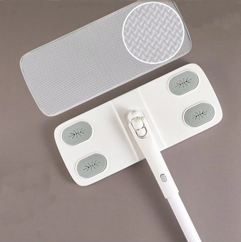 Electrostatic Dust Removal Flat Mop Swivel Head Iron Pole Floor Cleaning Tool For Disposable Paper Minimalist White