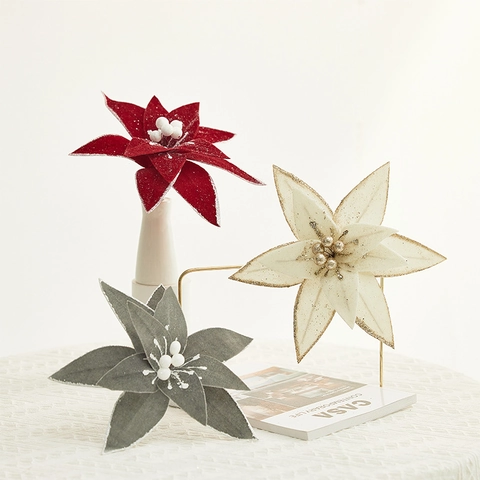Künstliche Weihnachtssterne Samtstoff Mit Glitzerrand Handgefertigte Feiertagsdekoration Florale Wohndekoration