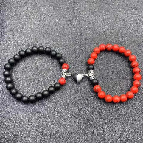 Bracelets de Couple à Attraction Magnétique Perles de Pierre Bracelet Perlé pour Amants Distance Attraction Mutuelle Bijoux de Mode