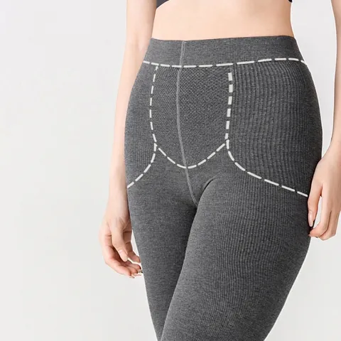 Women Ribbed Cotton Tights High Waist Abdominal Compression Thermal Full Foot Stirrup Leggings Autumn Winter Warm