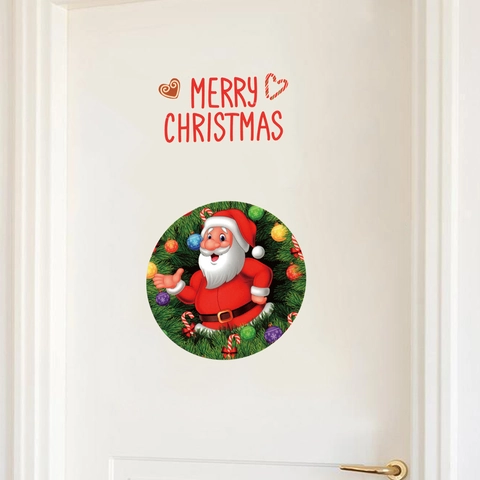 Christmas Wall Sticker Santa Claus Wreath Decal Self Adhesive PVC Festive Window Glass Decoration Home Decor
